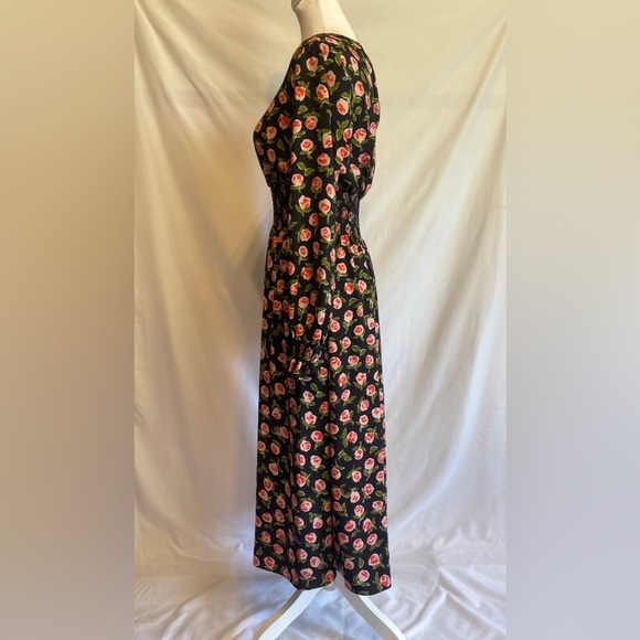 Kate Spade Waverly Ditsy Roses Smocked Mindi-dress In Black - Picture 4 of 9